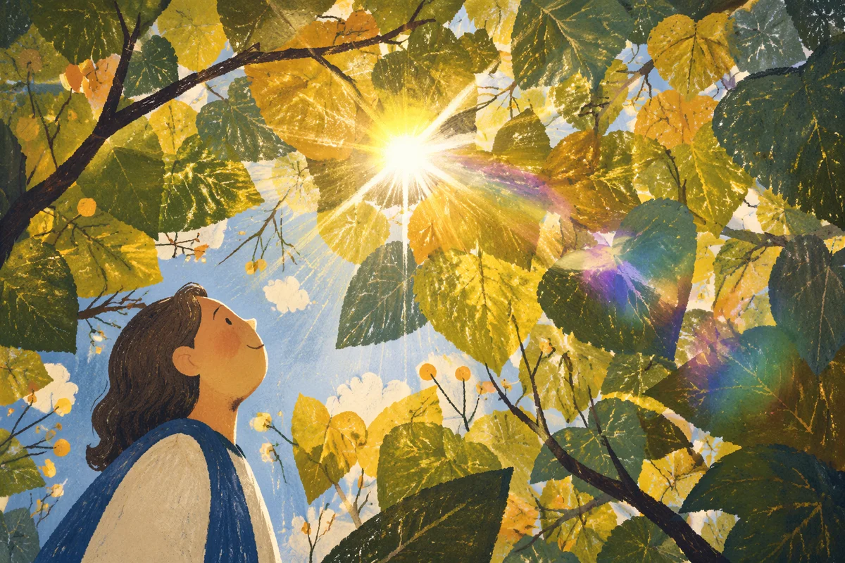 Joyful Sunlight Through Woodland Leaves