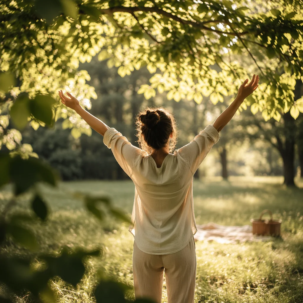 Joyful Morning Sunlight Beneath Green Leaves
