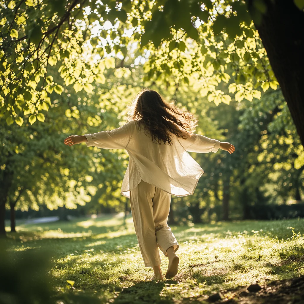 Joyful Sunlight Through Leaves in Park