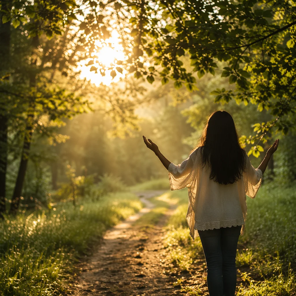Quiet Joy Beneath Sunlit Woodland Leaves