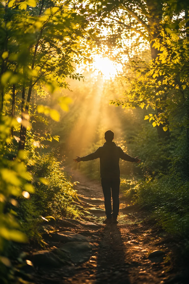 Joyful Sunlight on a Peaceful Woodland Path