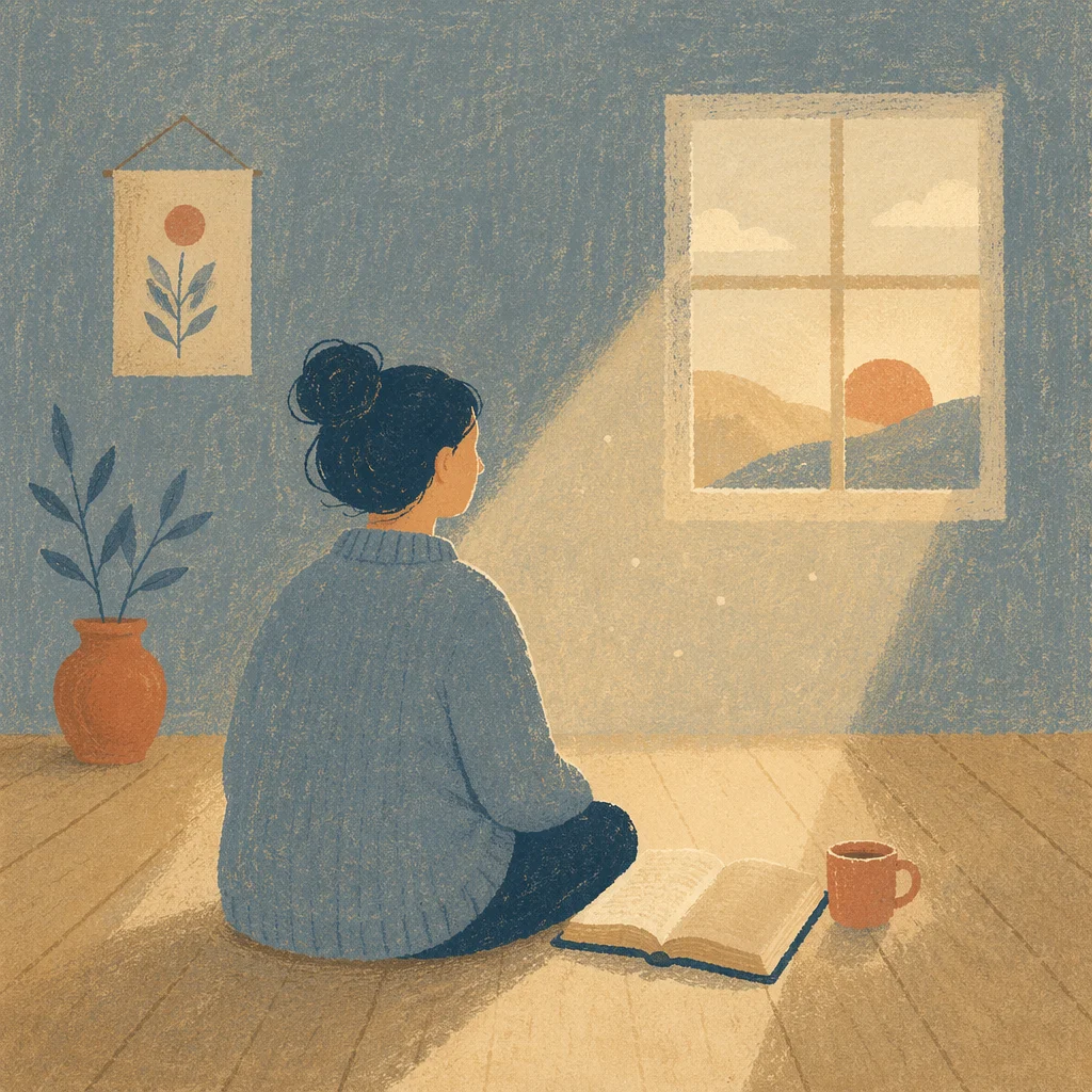 Lonely Figure with Bible in Morning Light