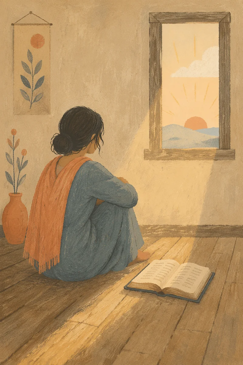 Lonely Figure by Window with Bible