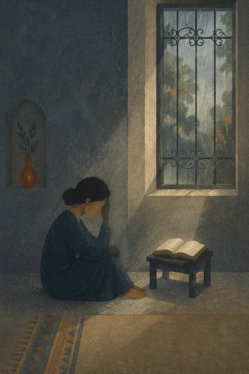 Lonely Figure by Window with Bible
