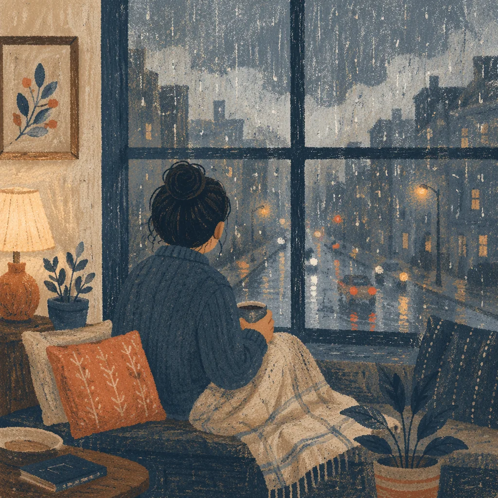Lonely Figure by Rainy Apartment Window