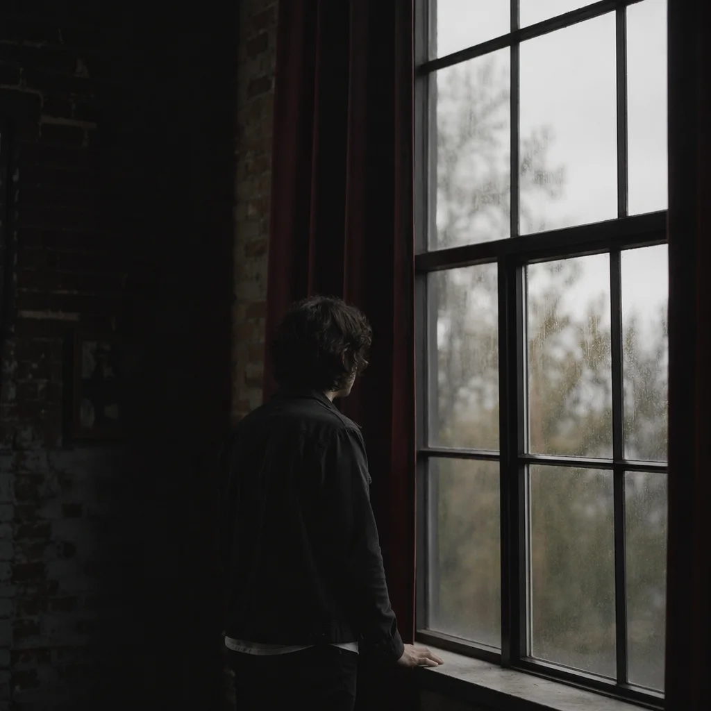 Lonely Figure by Rainy Loft Window