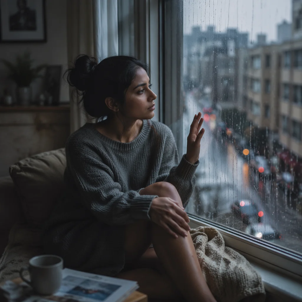 Young Woman by Rainy Window