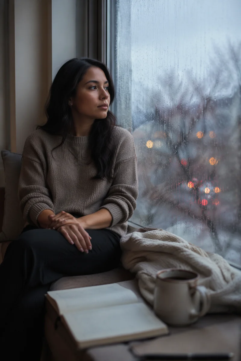 Lonely Woman by Rainy Window