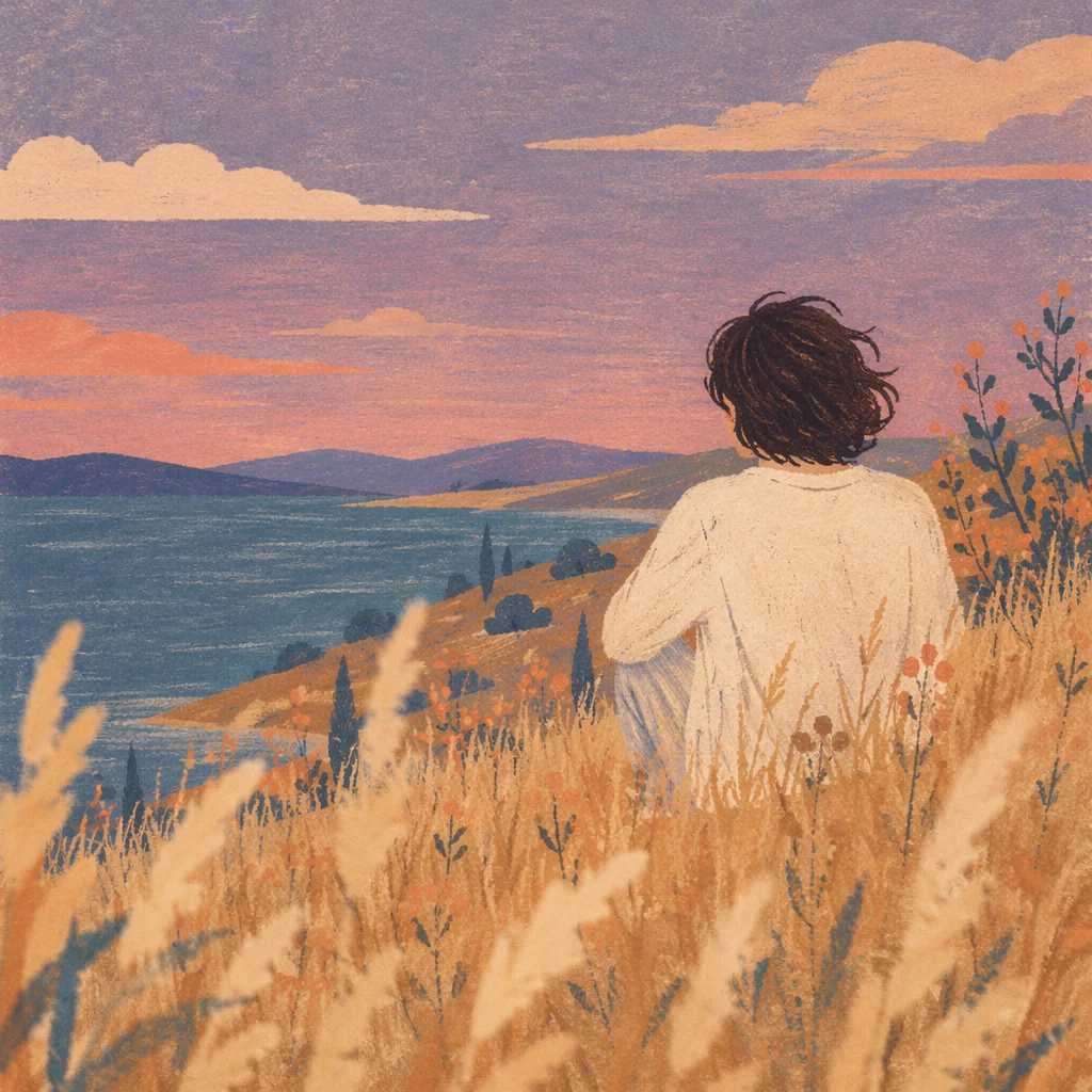 Longing Figure by Distant Lake Horizon
