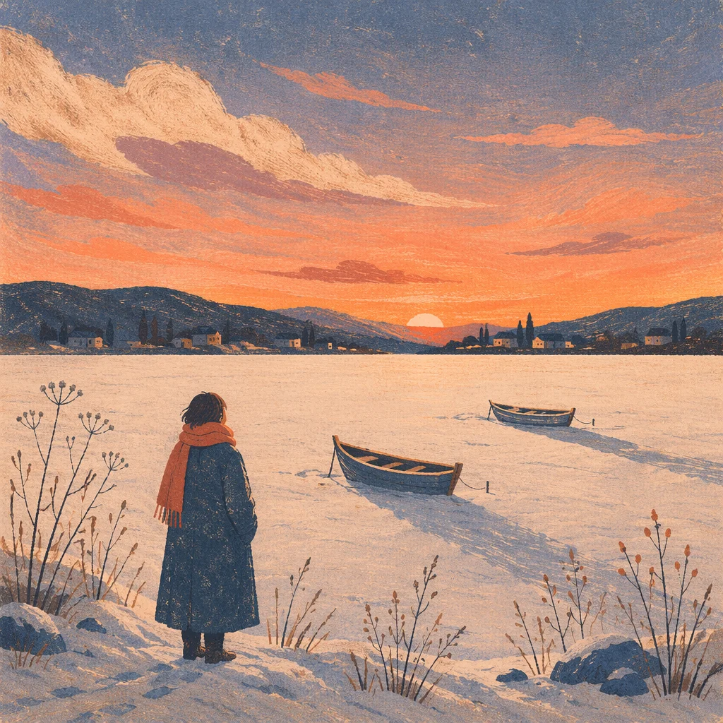 Solitary Winter Longing at Frozen Lake Horizon