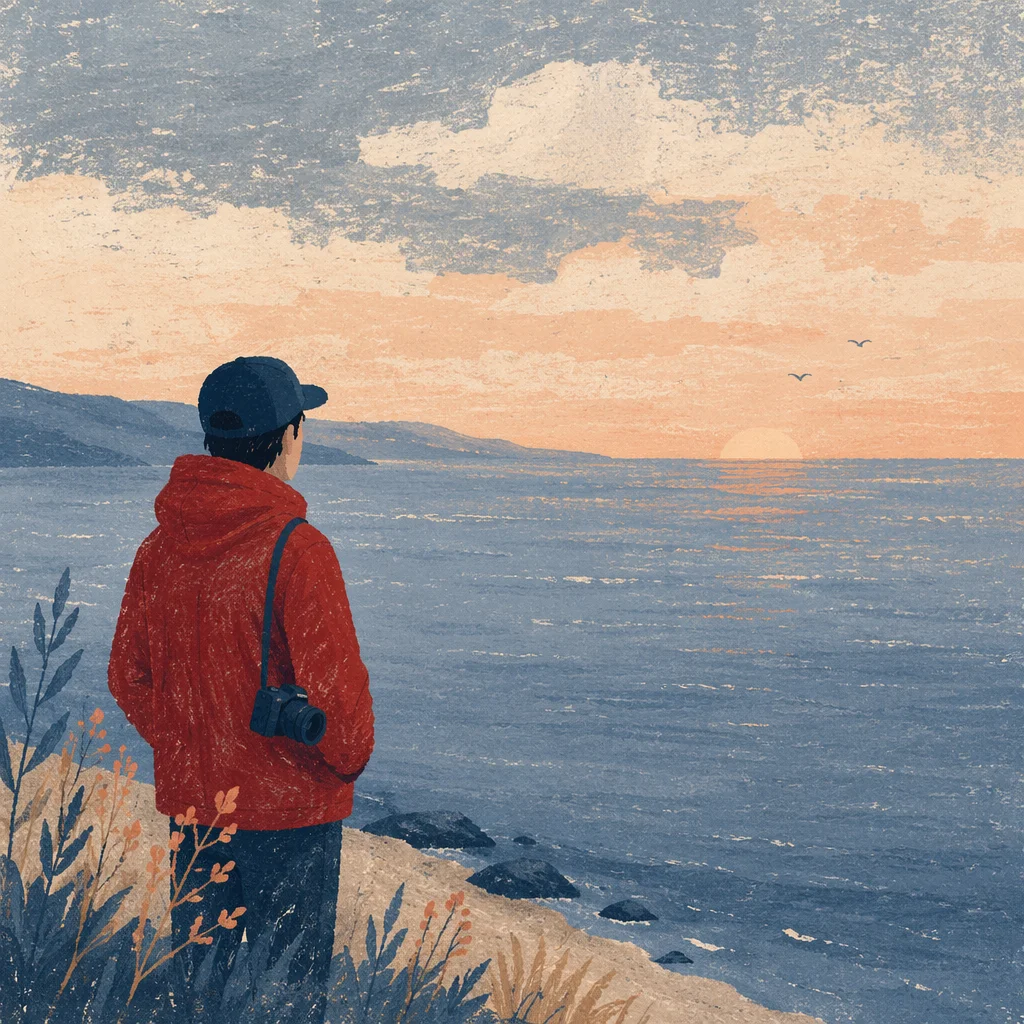 Longing Figure at Distant Sea Horizon