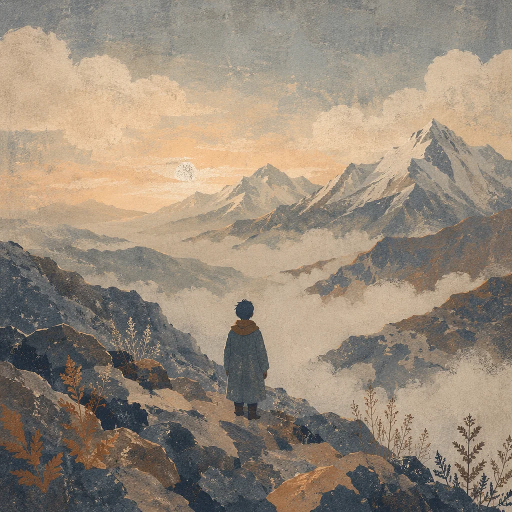 Solitary Figure Longing Toward Misty Horizon