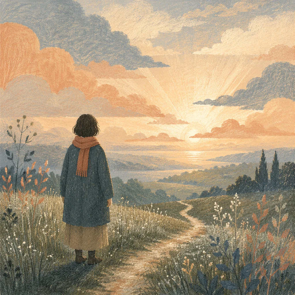 Longing Figure Facing Dawn Horizon