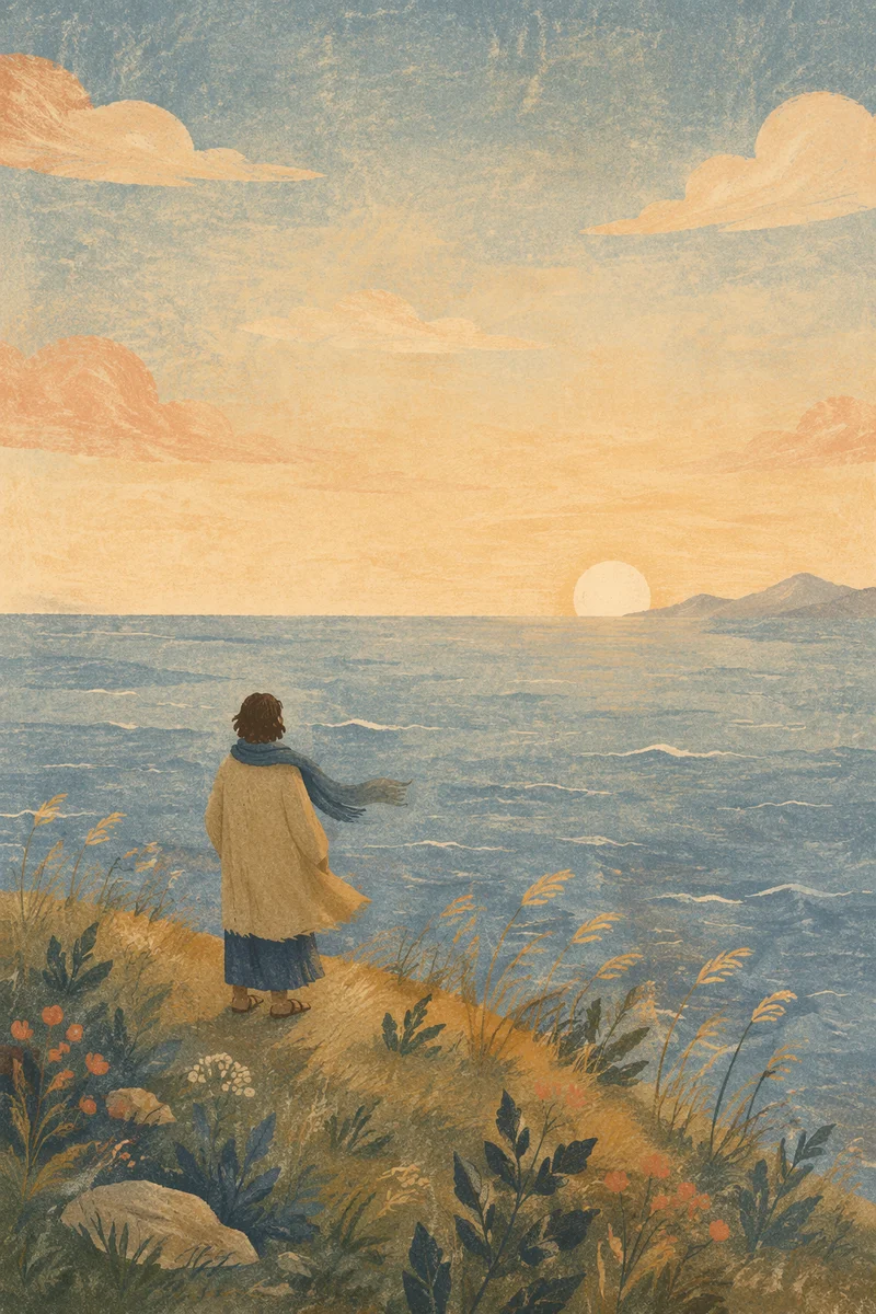 Solitary Figure Facing Hopeful Horizon