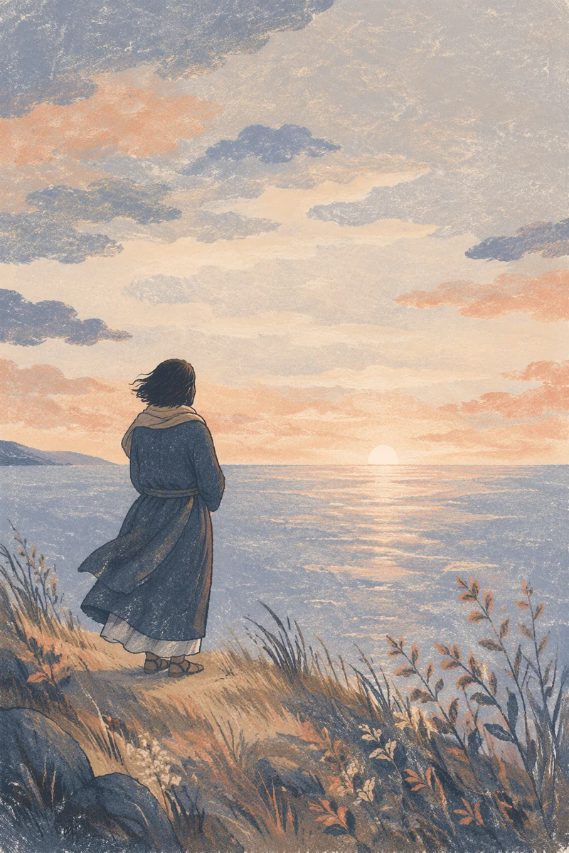 Longing Figure at Dawn Coastal Horizon
