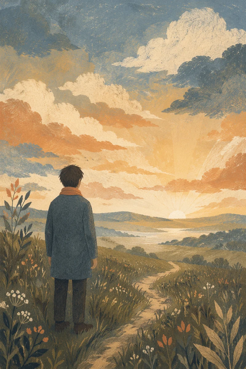 Longing Figure Facing Dawn Horizon