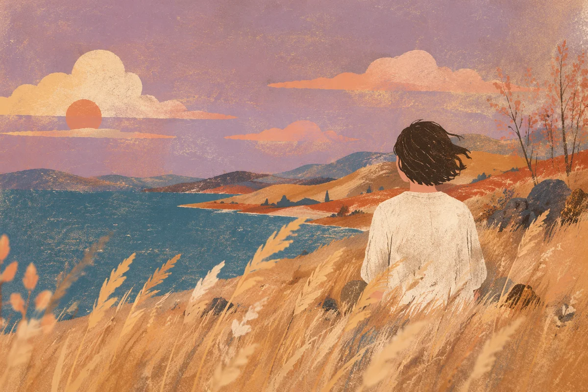 Longing Soul Beside Distant Blue Lake