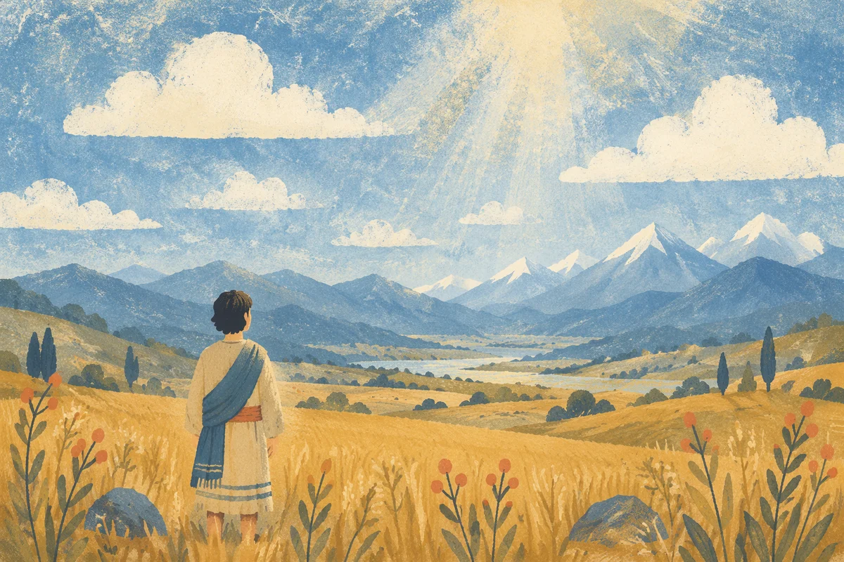 Solitary Figure Longing Toward Mountain Horizon