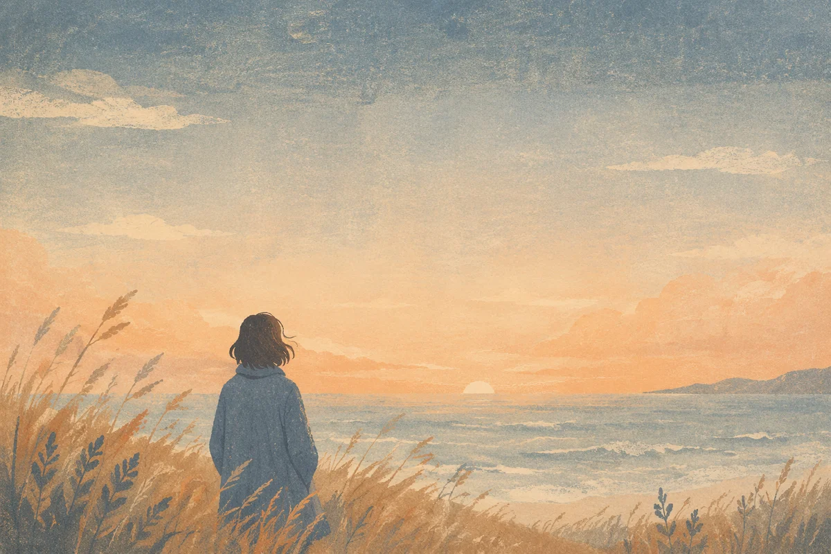 Longing Figure at Dawn Ocean Horizon