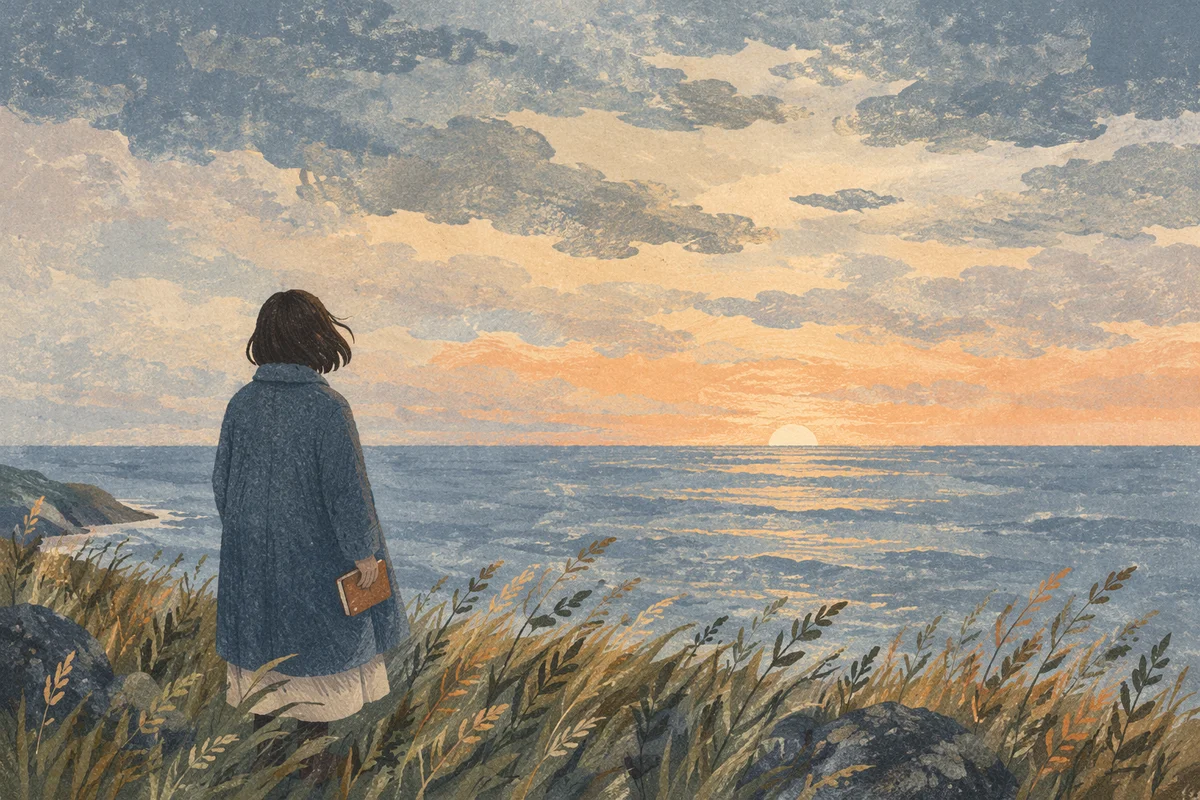 Longing Figure at Dawn Ocean Horizon