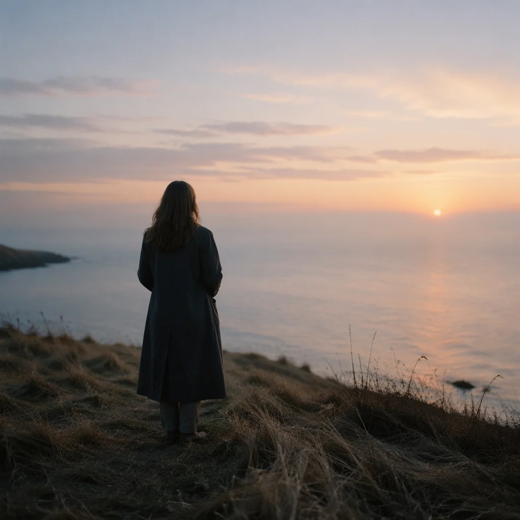 Solitary Figure Longing at Dawn Horizon