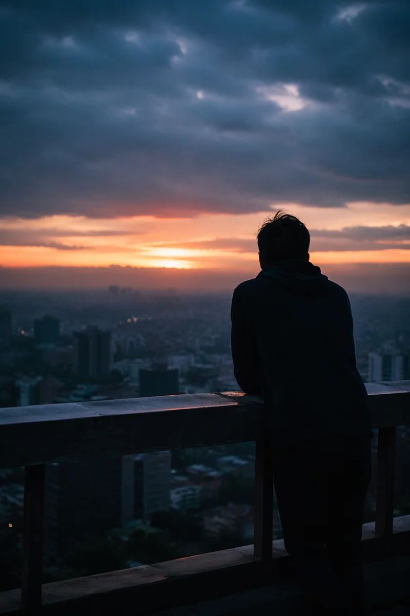 Solitary Figure Longing Toward Dawn Horizon