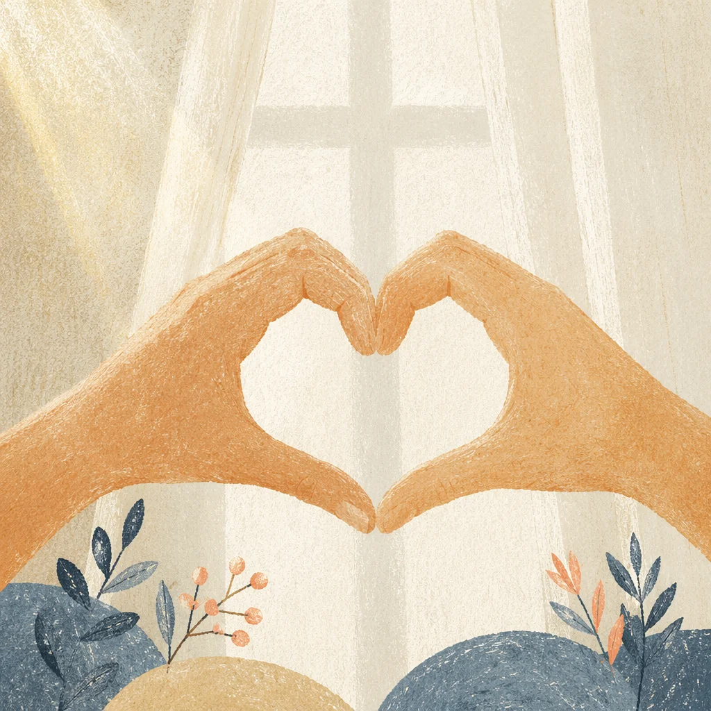 Hands Forming Heart with Cross Light