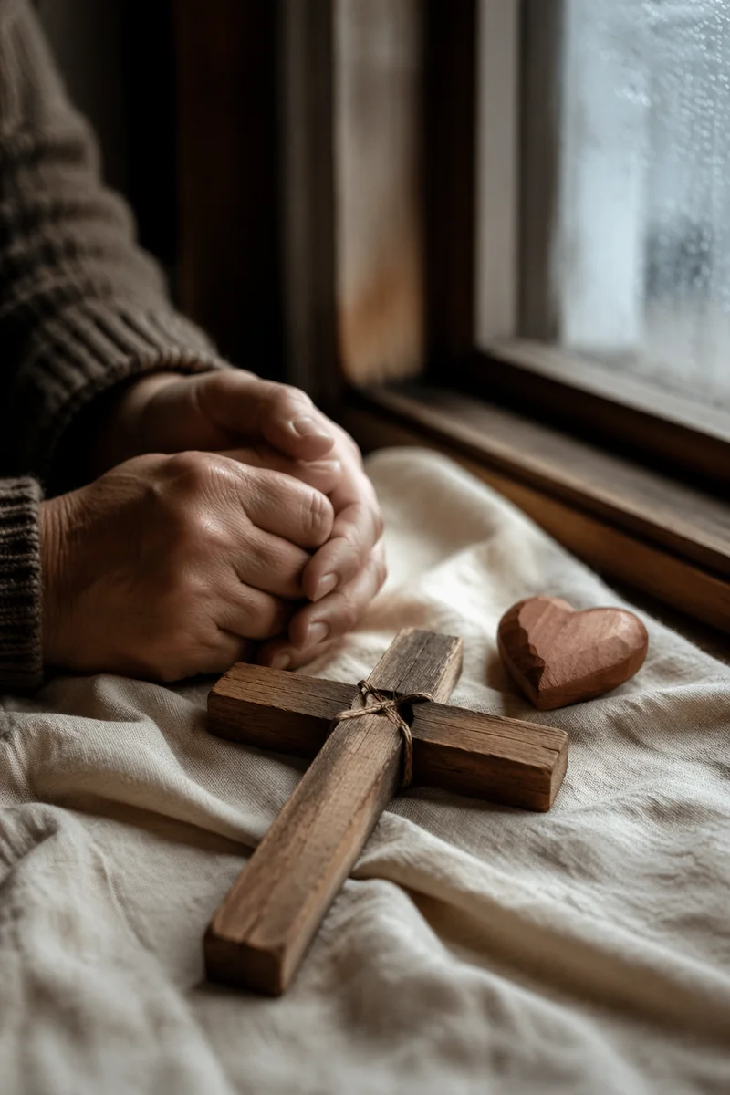 Wooden Cross and Heart by Window