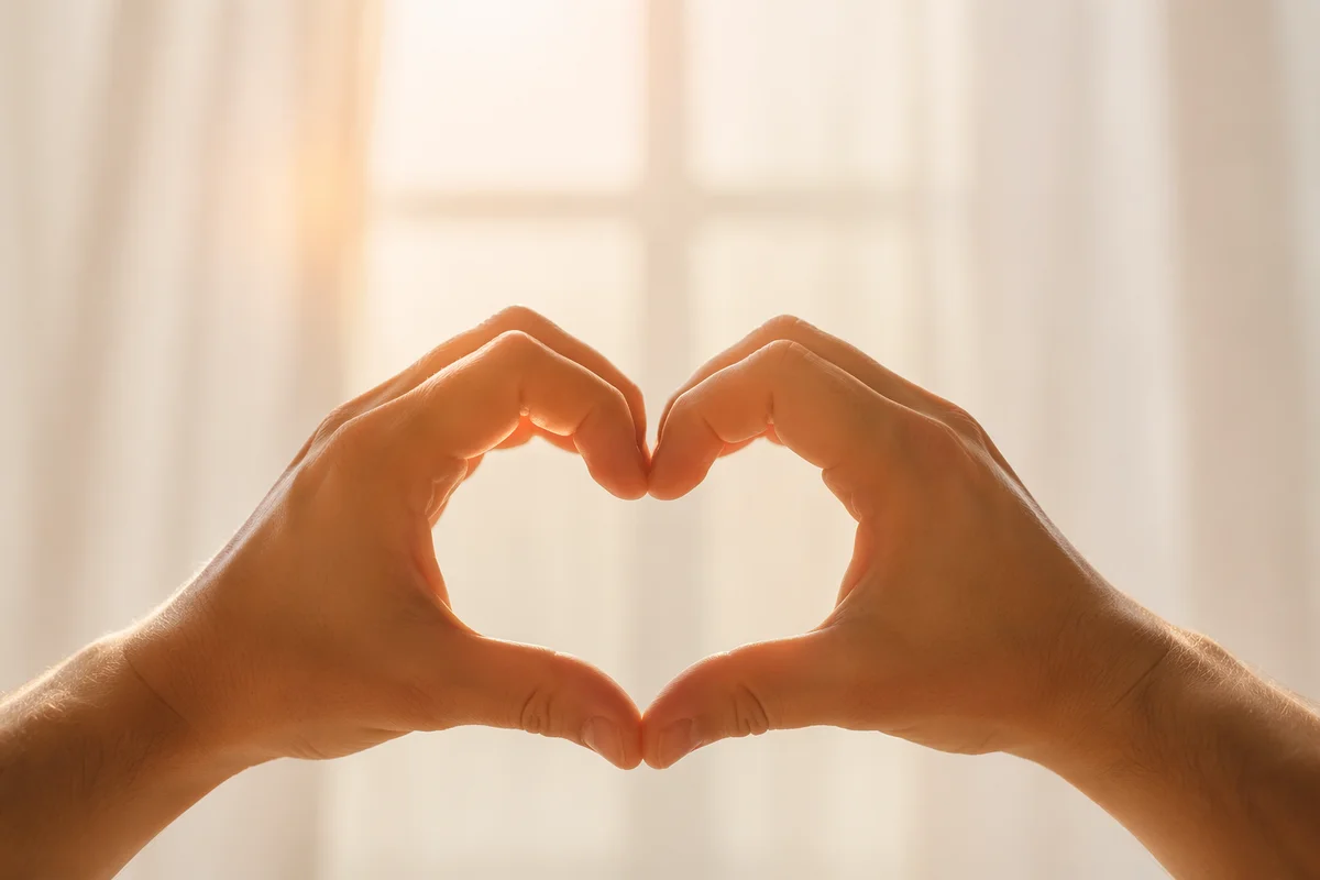 Hands Forming Heart with Cross Light