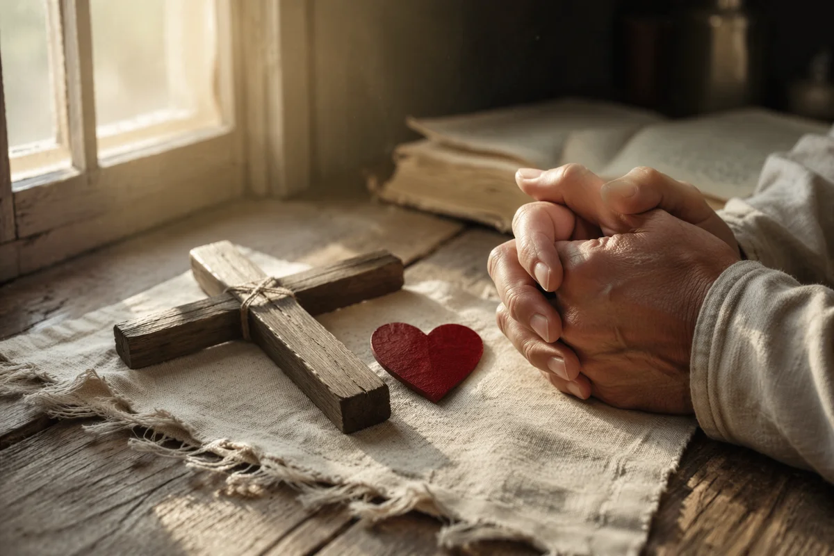 Wooden Cross and Red Paper Heart