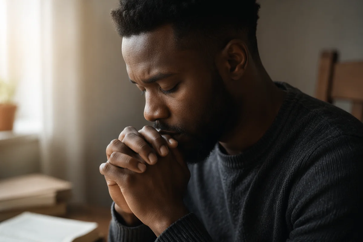 Young Man Praying by Window Light