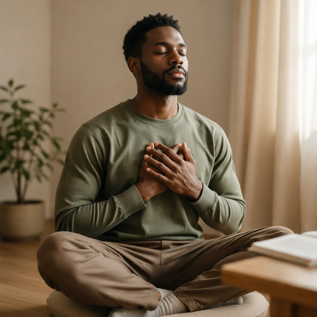 Peaceful Meditation Portrait in Sunlit Room