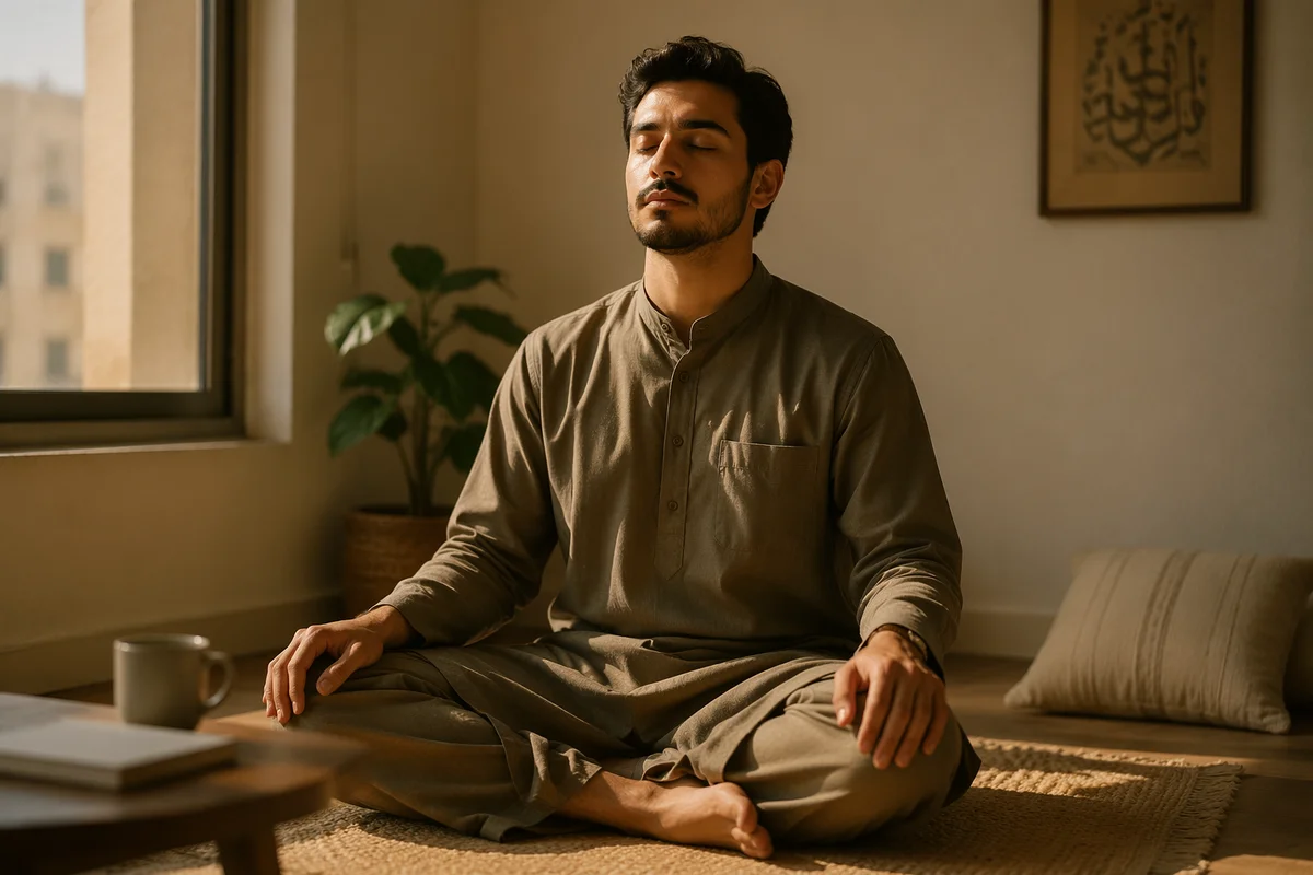 Young Man Meditating by Sunlit Window