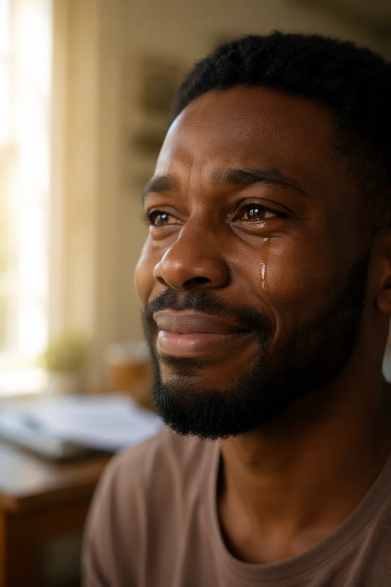 Young Man With Happy Tears Close Up