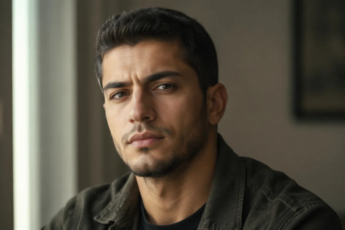 Determined Young Man in Soft Window Light