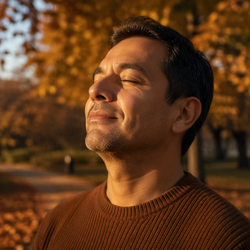 Content Man in Autumn Sunlight Portrait
