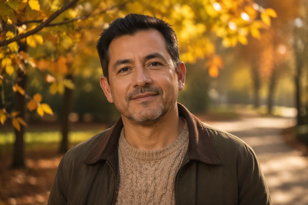 Content Man in Autumn Park Portrait