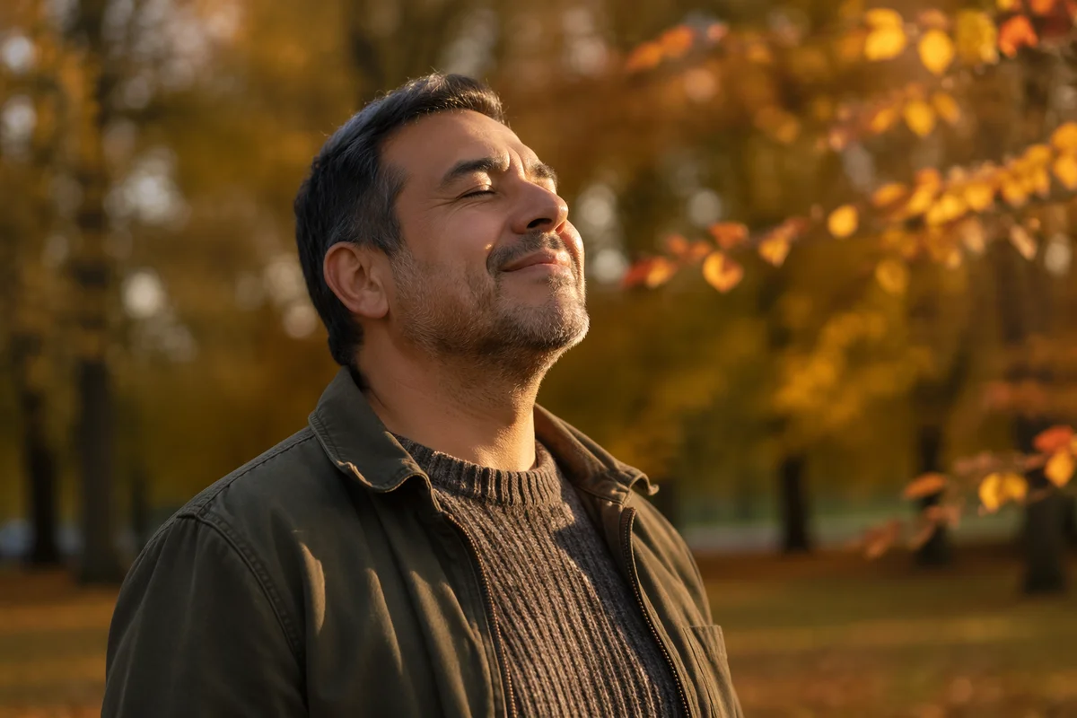 Content Man in Autumn Sunlight