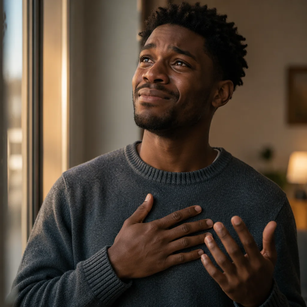 Tearful Young Man by Dawn Window
