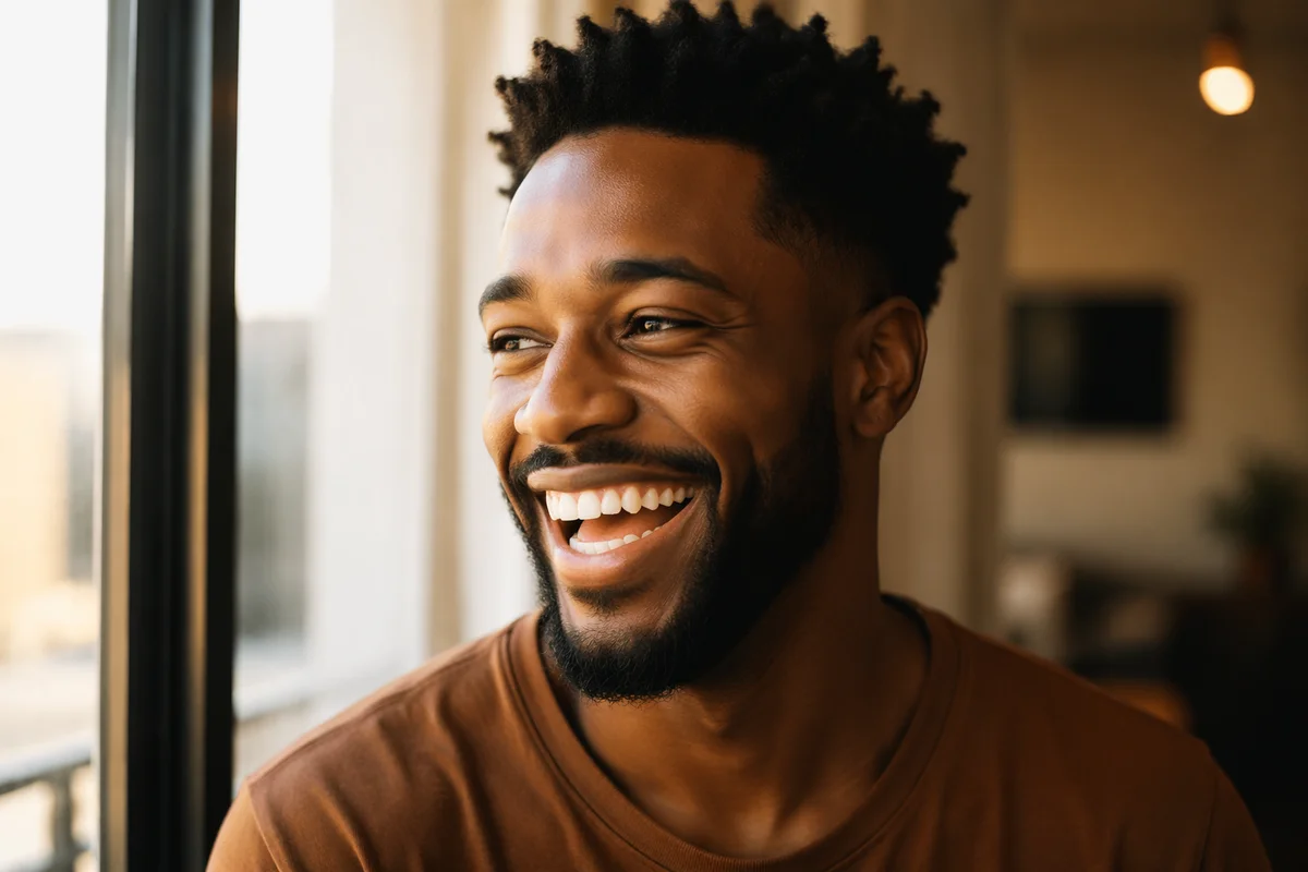 Joyful Close-Up Portrait by Sunlit Window