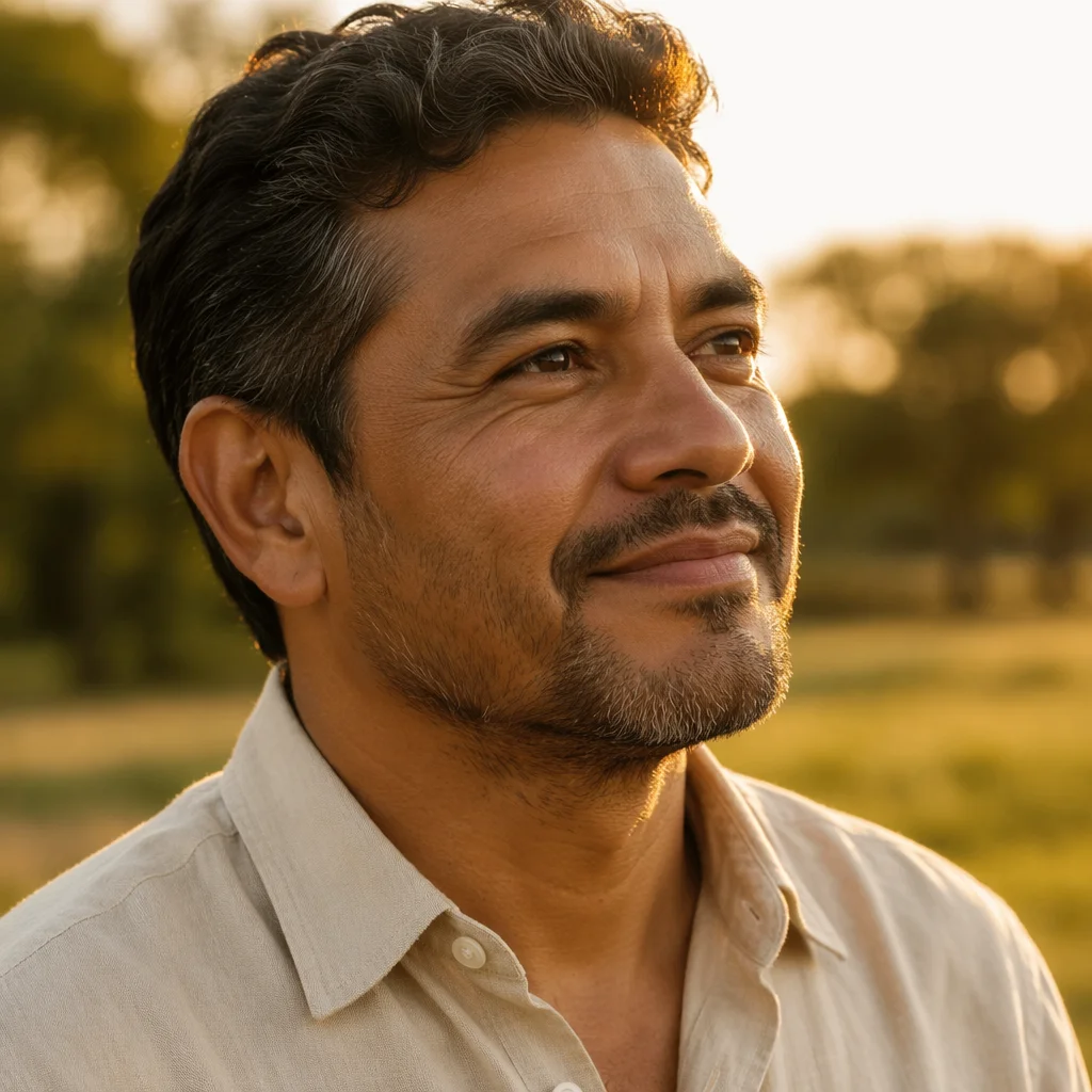 Peaceful Smiling Man at Golden Hour