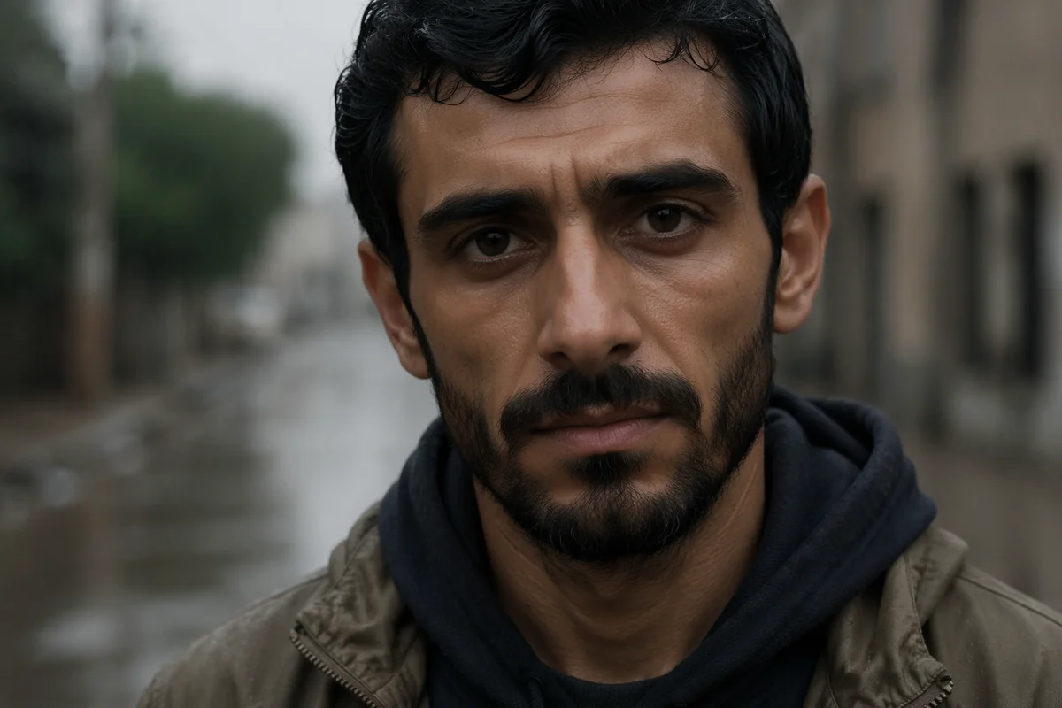 Determined Young Man After Rain Close Up