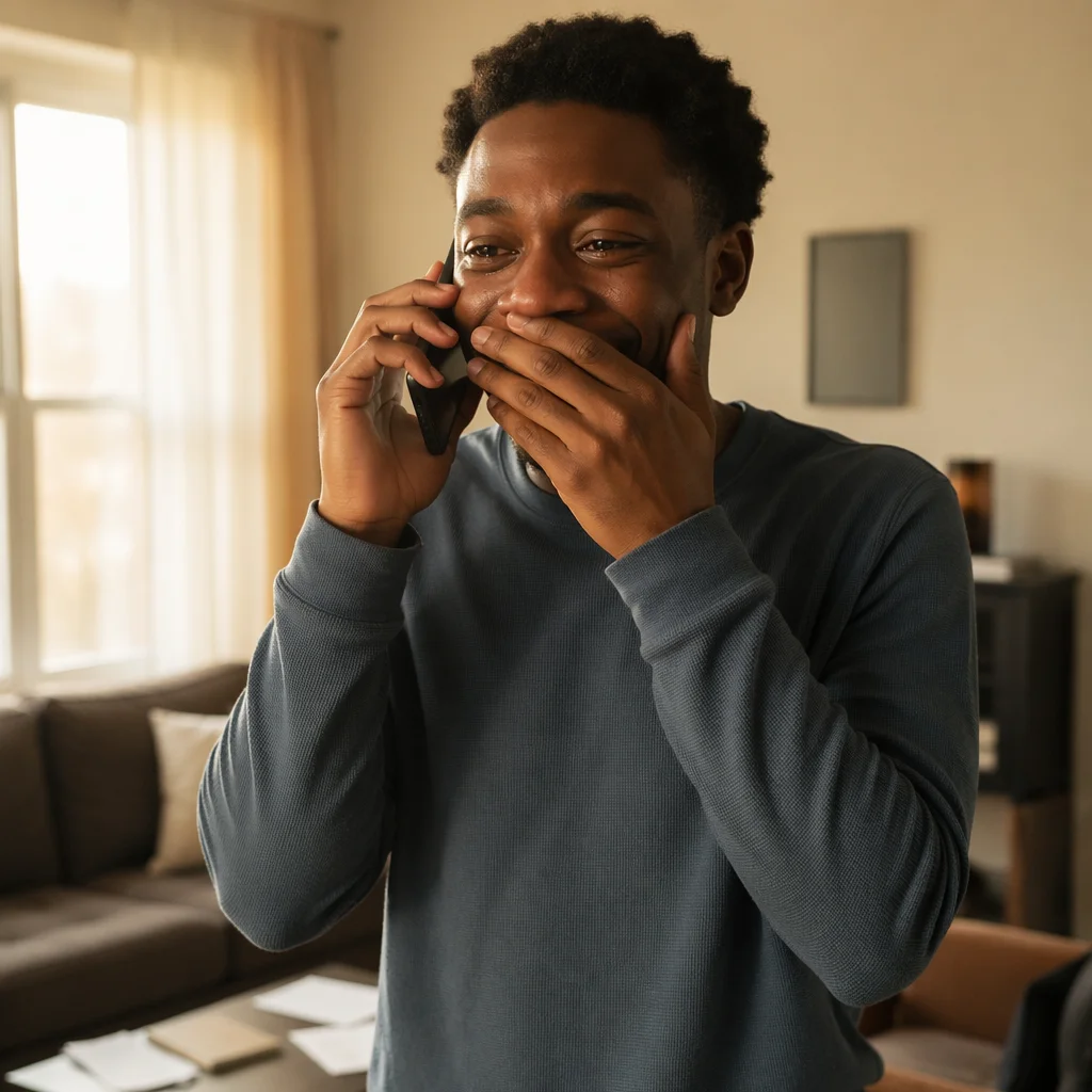 Emotional Man Receiving Good News Call