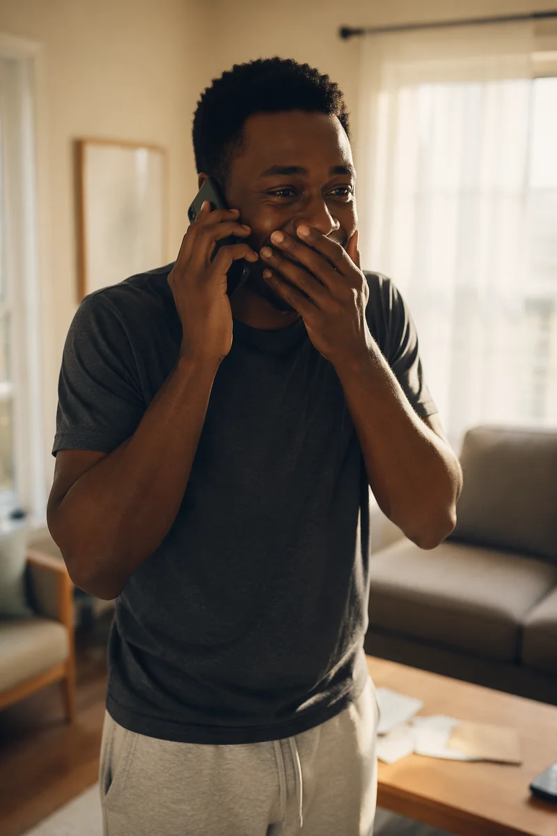 Joyful Man Receiving Good News Call