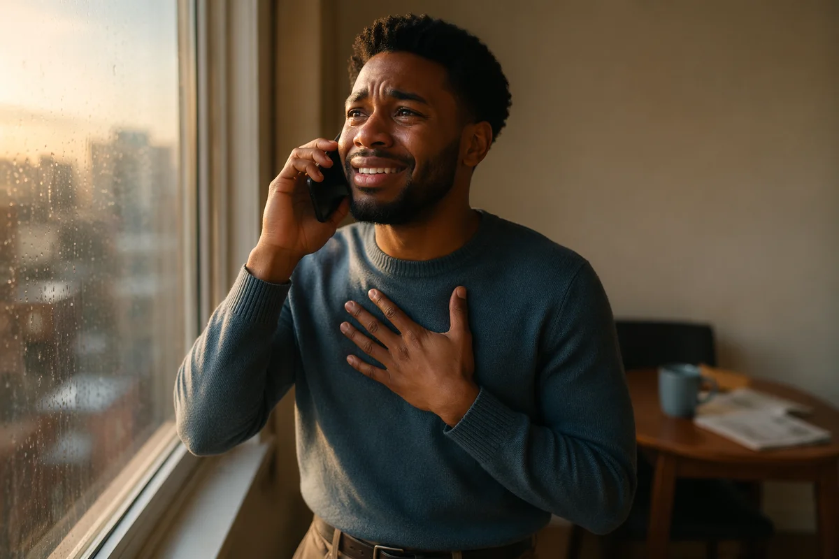 Emotional Man Receiving Good News Call