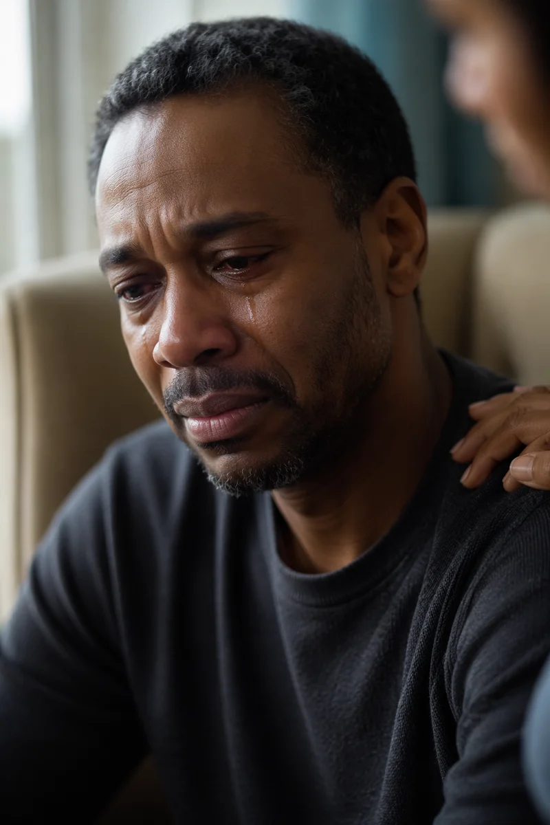 Grieving Man by Window Close Up