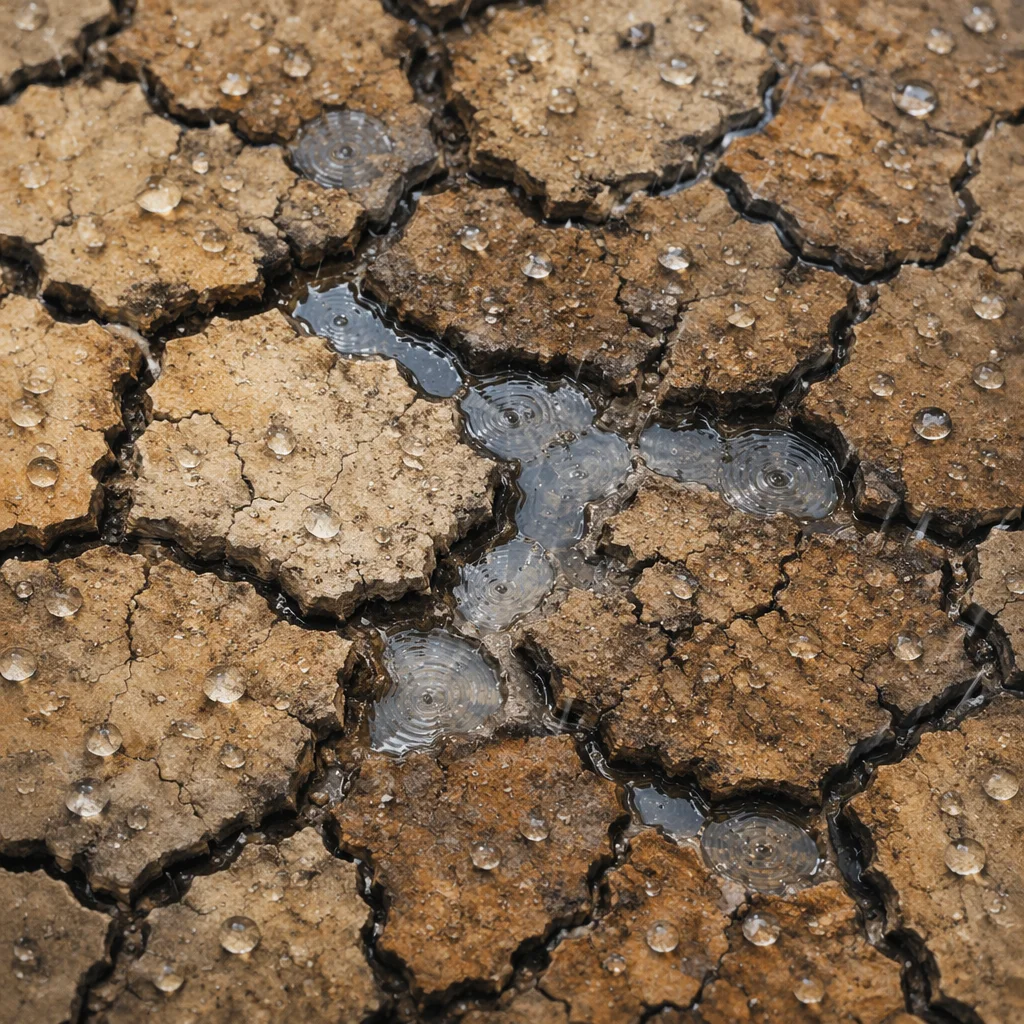 Gentle Mercy Rain on Cracked Soil