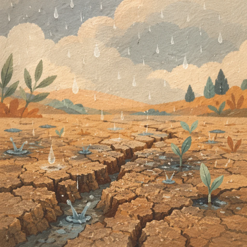 Gentle Mercy Rain on Cracked Soil
