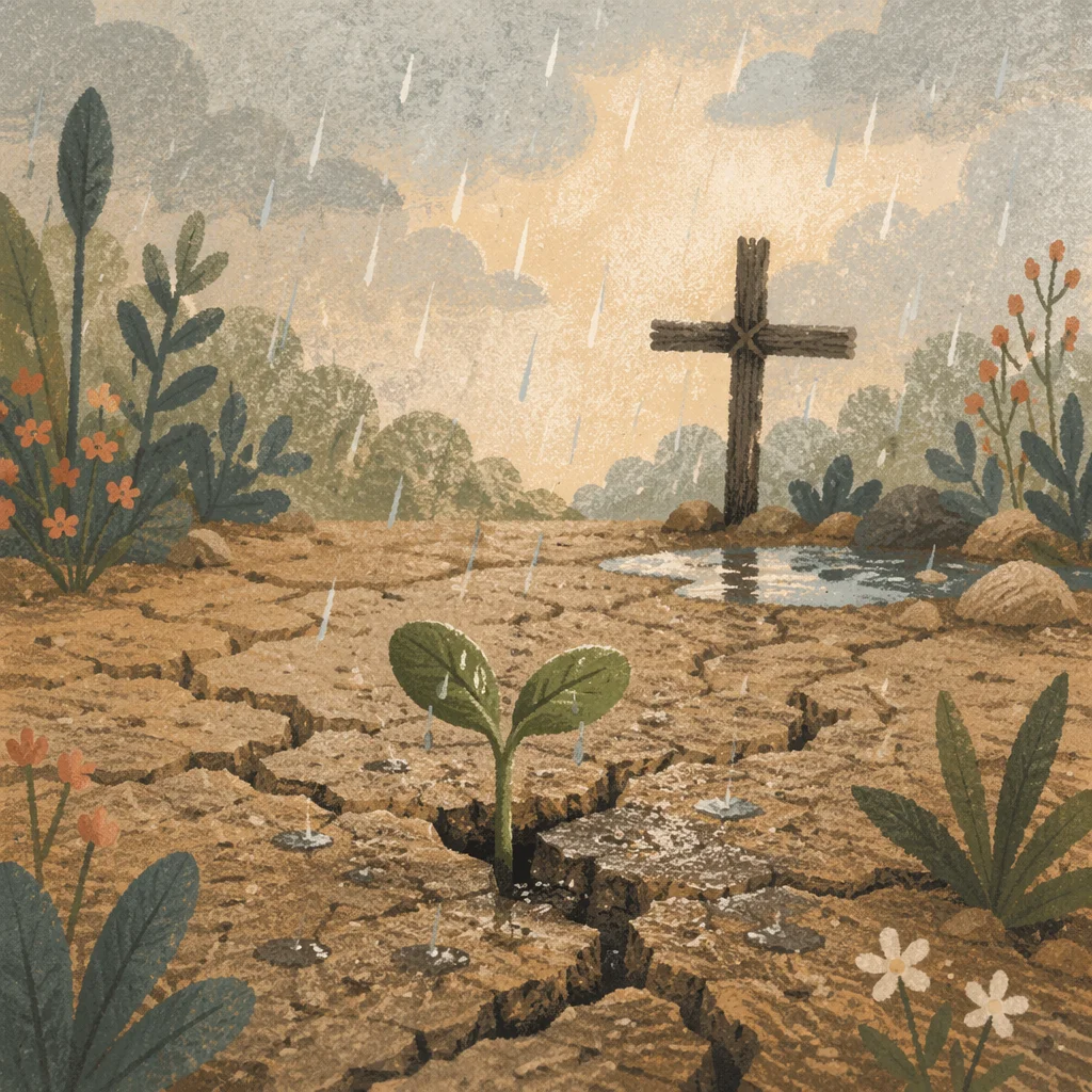 Mercy Rain Over Cracked Garden Soil