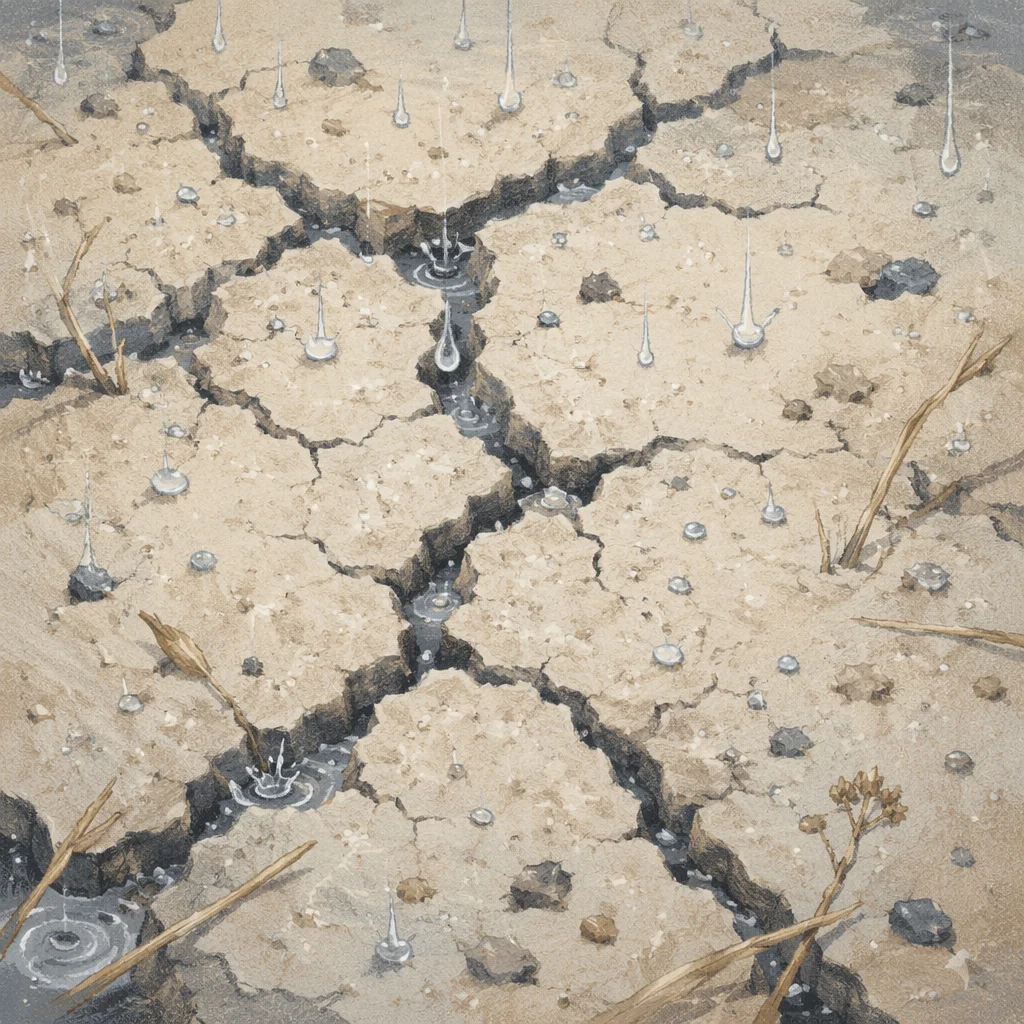 Gentle Mercy Rain on Cracked Soil